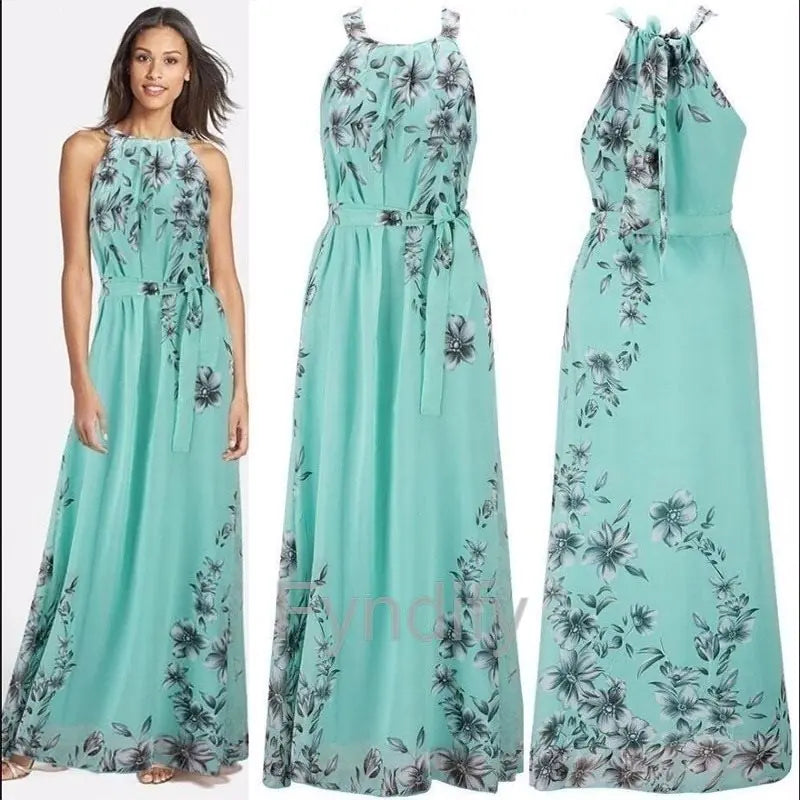 Sleeveless Floral Maxi Dress with Halter Neck Boho Style