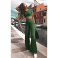 High Elastic Cotton Wide Leg Pants Two-Piece Set