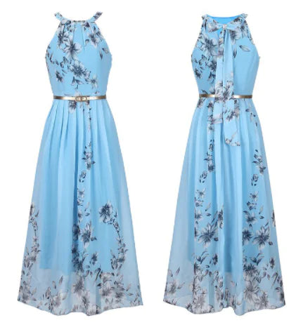 Sleeveless Floral Maxi Dress with Halter Neck Boho Style