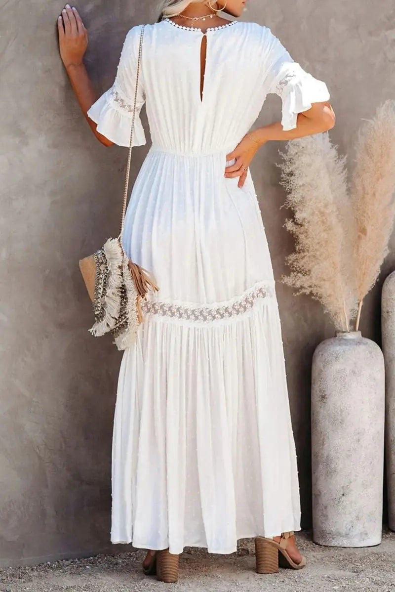 Women's Spring/Summer V-Neck Lace Maxi Dress