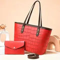 Crocodile Embossed Tote Bag Set with Clutch Purse