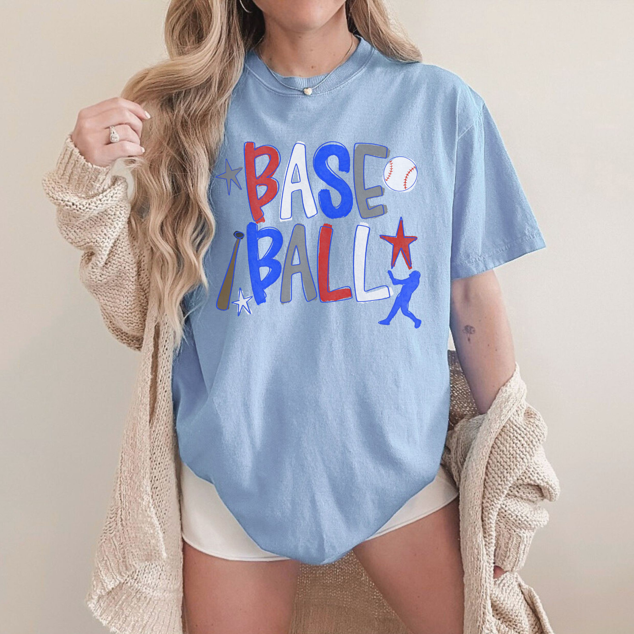 Baseball Retro Graphic Tee – Red White & Blue Game Day Shirt