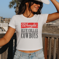 Wranglin’ Blue Collar Cowboys Crop Tee – Western Cowgirl Graphic Shirt