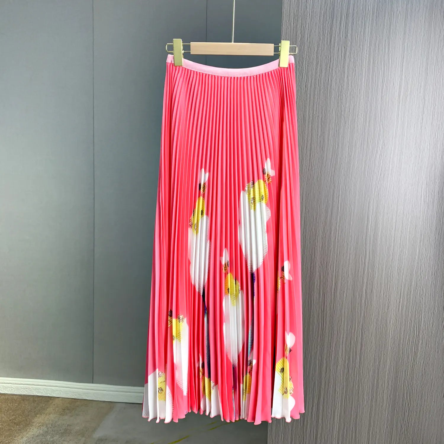 Pink Printed Pleated Skirt Set