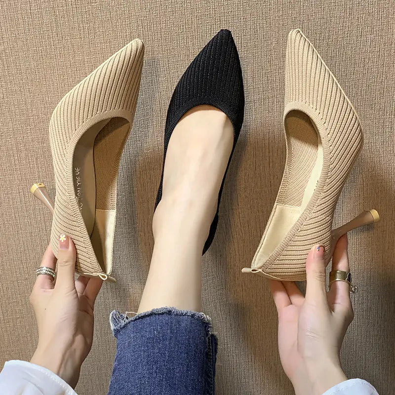 Summer Style Women's Pointed Toe Knitted Heels