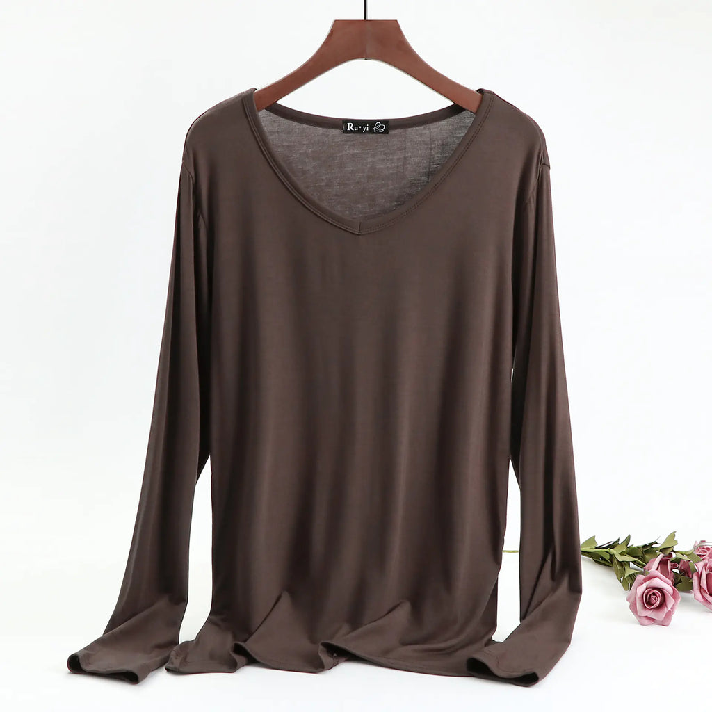 Plus Size Korean V-neck Long Sleeve Casual Top