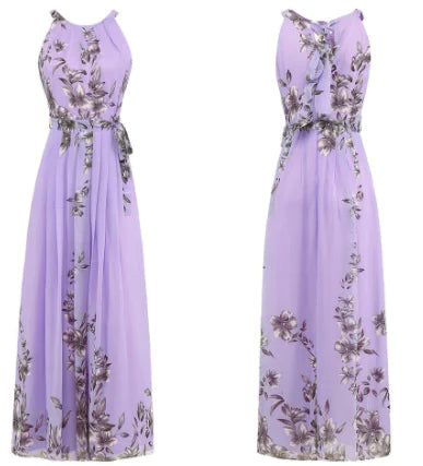 Sleeveless Floral Maxi Dress with Halter Neck Boho Style